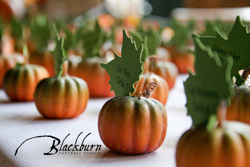 Upstate NY Wedding Photos Fall Details of tiny pumpkin seating card holders