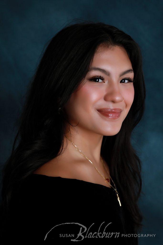 Traditional Senior Yearbook Photo Girl with Black Drape