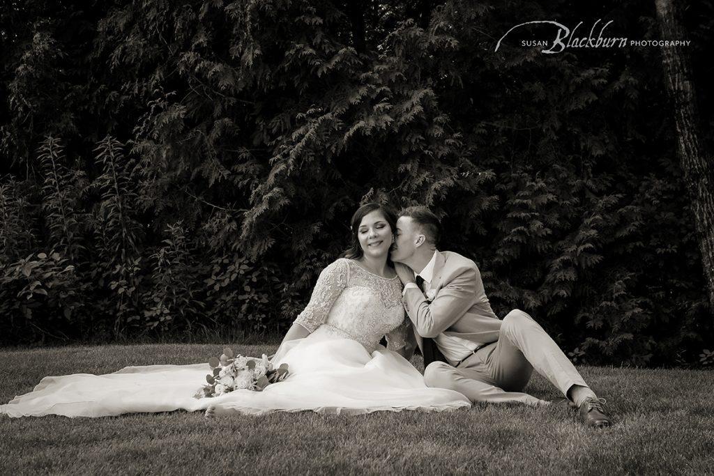 Intimate black and white wedding photo