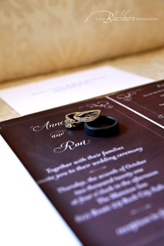 Fall Saratoga Mansion Wedding Invitation and Rings