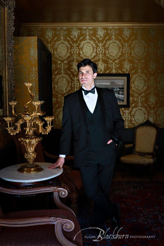 Formal Groom Portrait in Saratoga at the Mansion