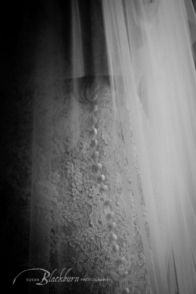 Black and White Wedding Detail Photo of the back of the Bride's Dress