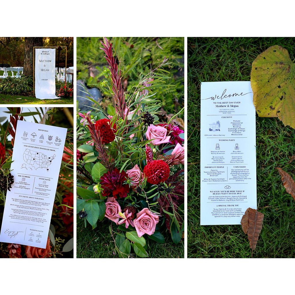 Wedding details for outdoor ceremony by a pond